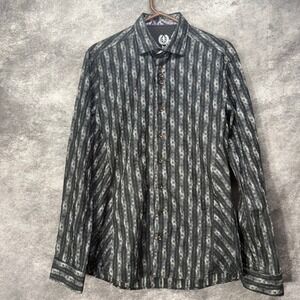 Au Noir Long Sleeve Button Up Dress Shirt Mens 3 Medium Black Gray Striped